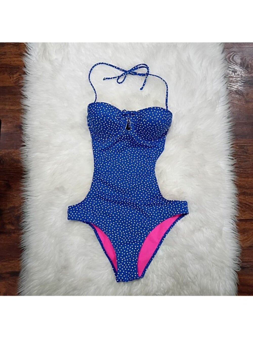 Abercrombie & Fitch Polka Dot Pink & Blue One Piece Swimsuit Size M - Picture 3 of 9